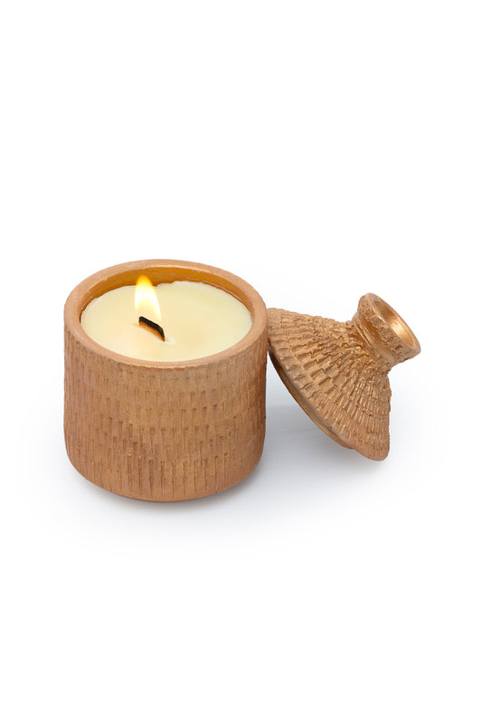 Pure Beeswax Candle in Clay Jar, Neroli Essential Oil & Wood Wick
